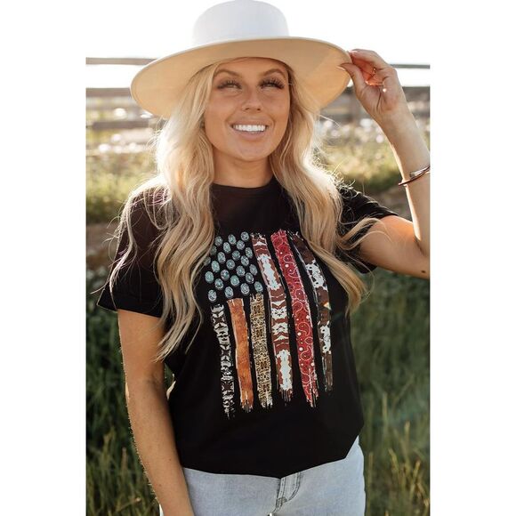 Azura Exchange  American Flag Print Short Sleeve Graphic Tee - Picture 5 of 8